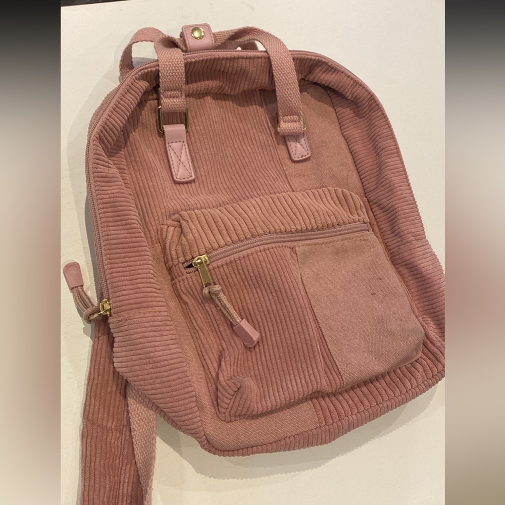 Dusty Pink Corduroy Backpack Purse